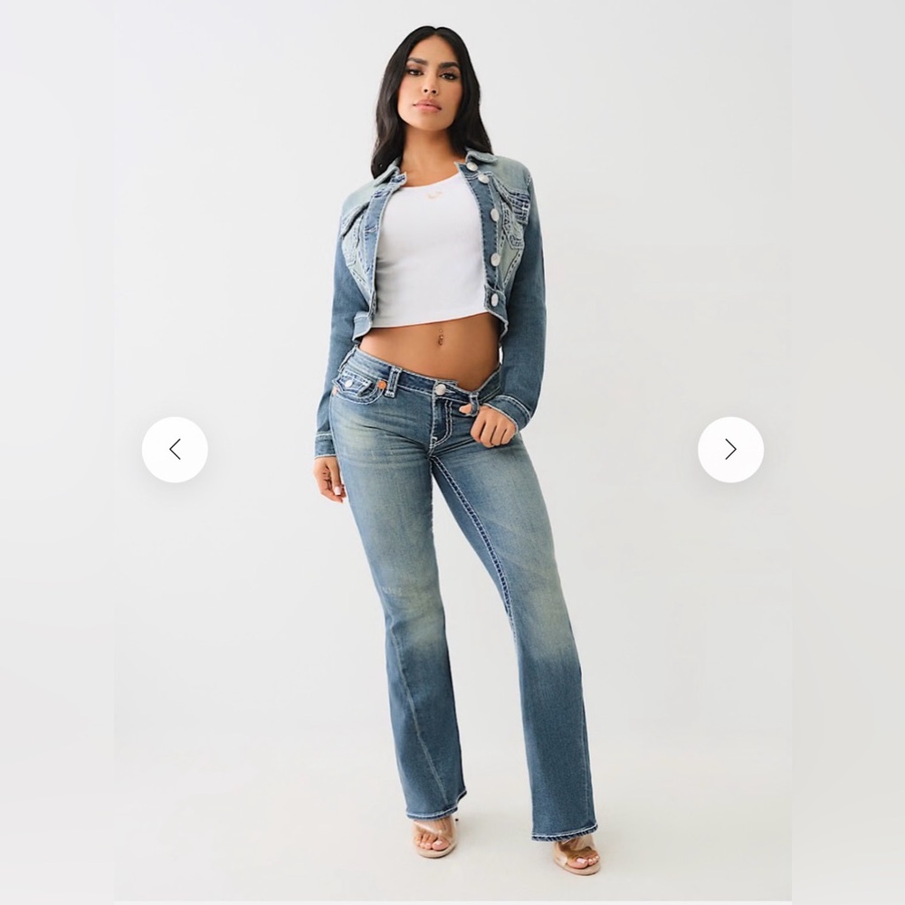 True Religion Women's Wide Leg Flare Jeans in Faded Blue Denim - Picture 5 of 11